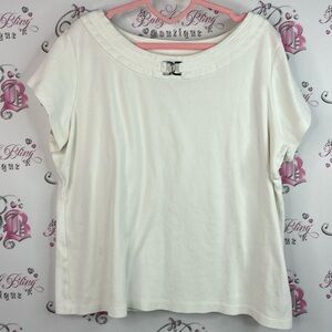 Rafaella tshirt metal clasp detail ring neckline Elegant White Women's Top